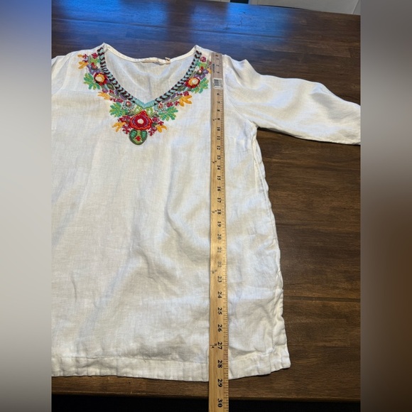 Soft Surroundings Fiesta Embroidered Tunic Top Womens SZ L Floral Boho Linen - Picture 10 of 10